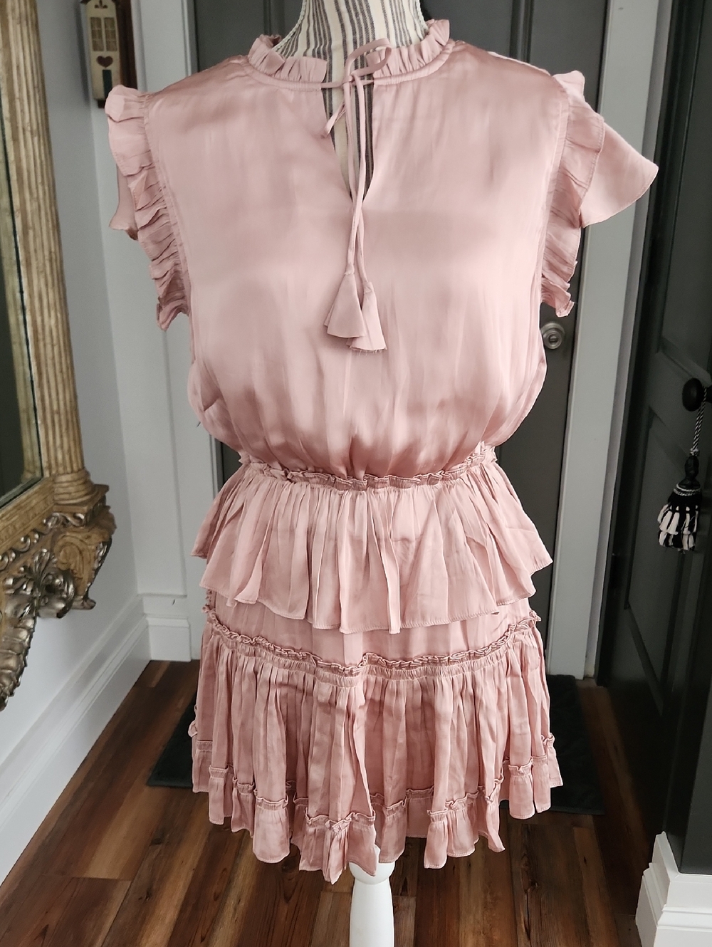 RESET by Jane Silky Soft Pinkish Mauve Ruffle Tiered Mini Dress
